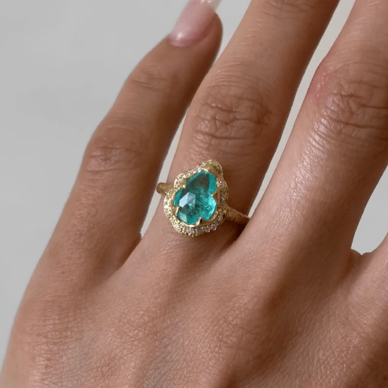 The Biggest Jewelry Sale Of The Year Is Here 18K Baby Queen Water Drop Paraiba Ring with Full Pavé Diamond Halo | Ready to Ship