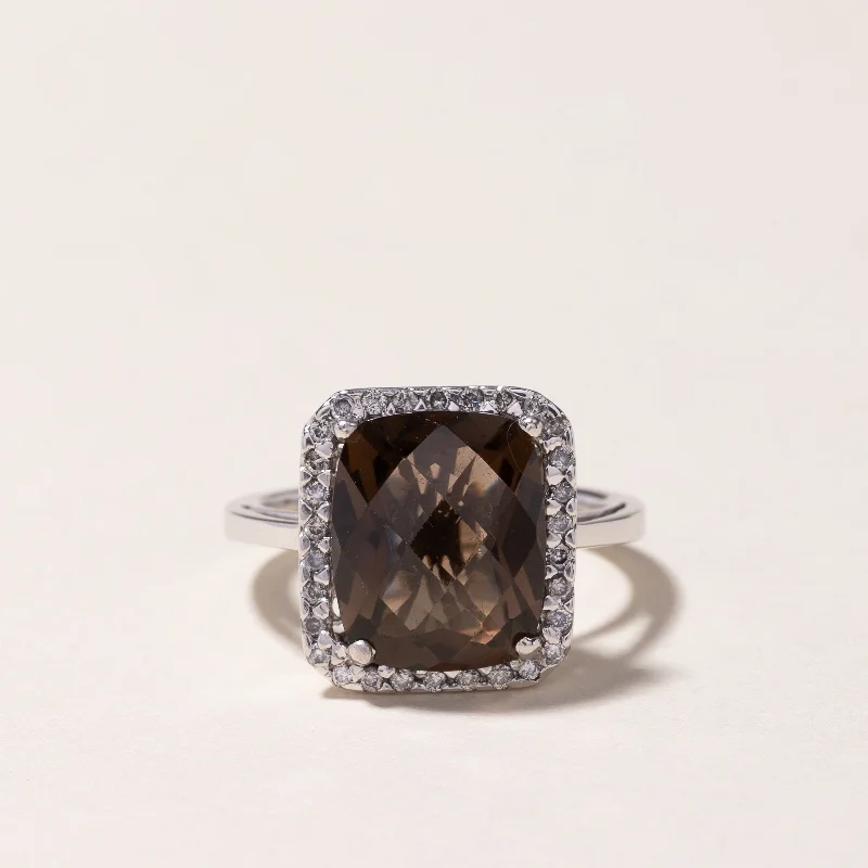 18k White Gold Smokey Quartz & Diamond Ring | 5.13ct, 0.24ctw | SZ 6.5