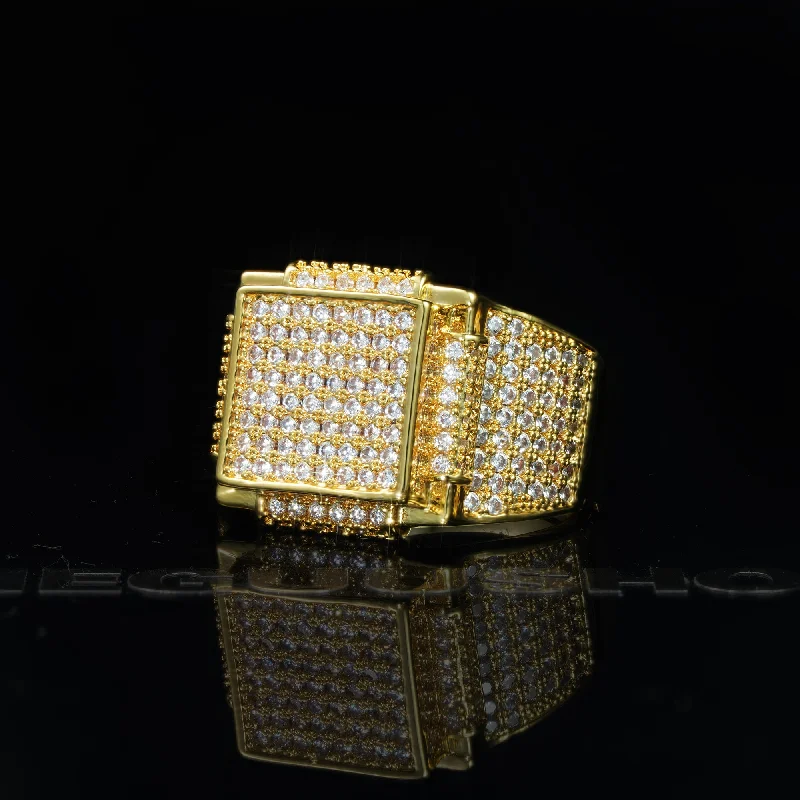 18k White & Yellow Gold-Plated CZ Hip Hop Ring