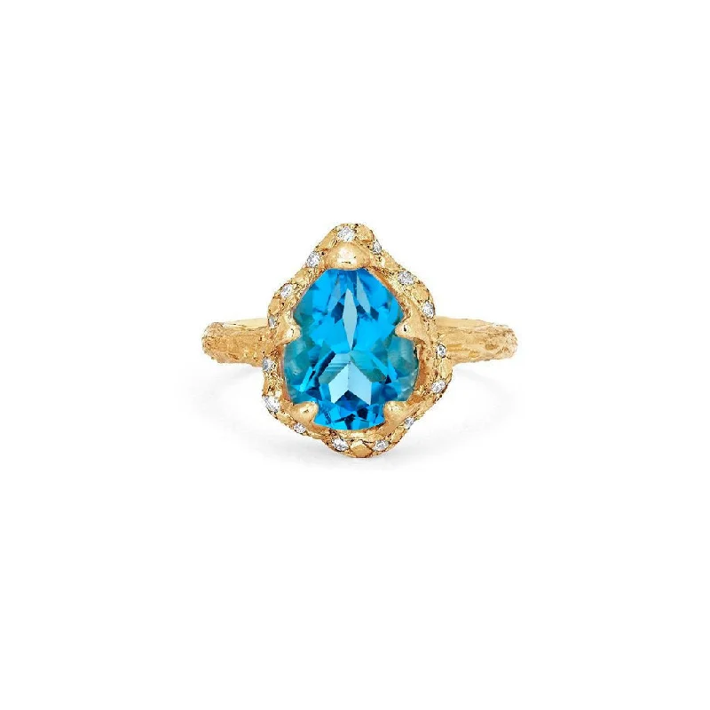 Jewelry Clearance – Final Chance To Save Big Baby Queen Water Drop Blue Topaz Ring with Sprinkled Diamonds