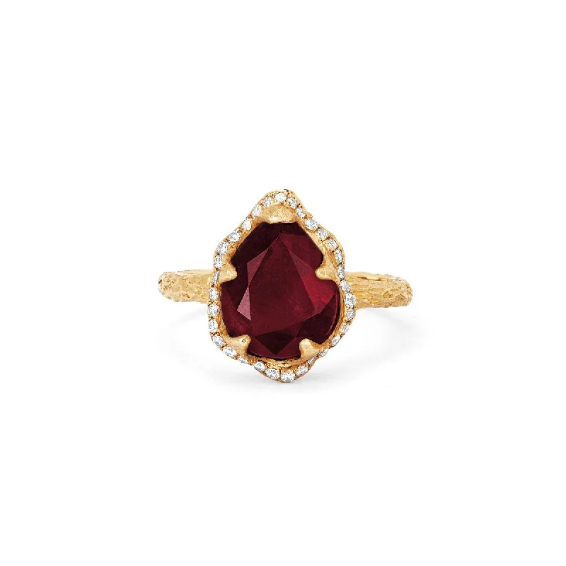 Make Every Moment Shine – Jewelry Discounts Available Baby Queen Water Drop Natural Ruby Ring with Full Pavé Diamond Halo