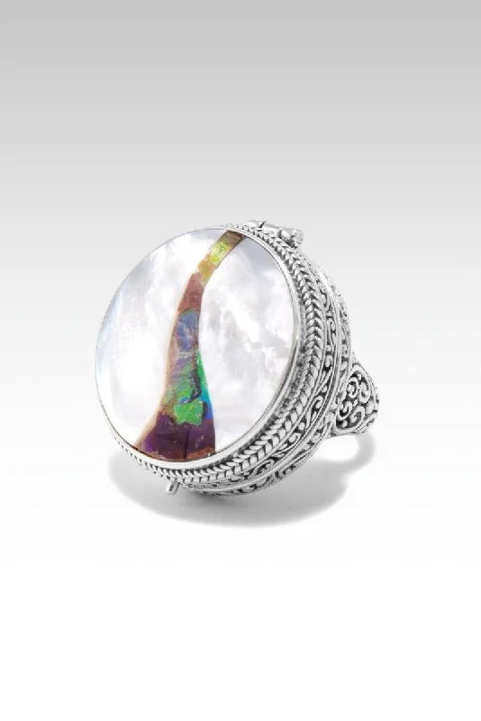 Be the Light Locket Ring™ In White Mother of Pearl with Ammolite Inlay Doublet