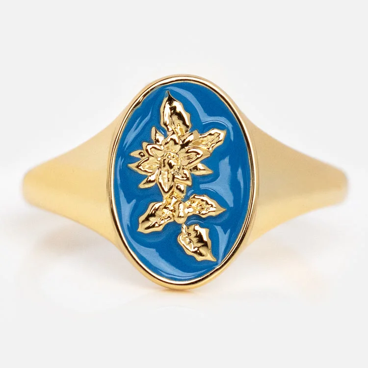 Limited-Time Offer On Premium Jewelry Collections Enamel Birth Flower Signet Ring