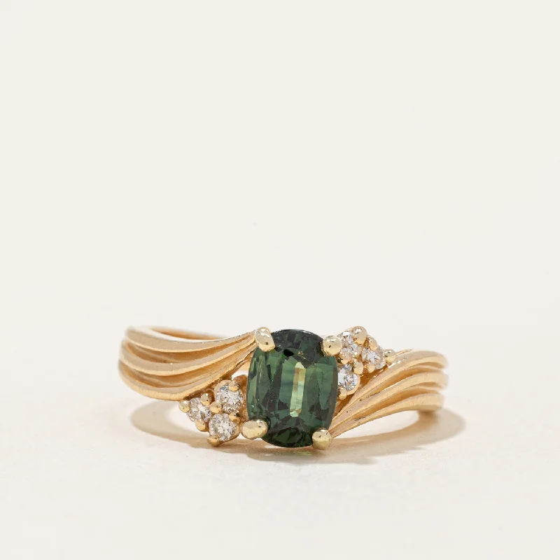 Elegant Rose Gold Jewelry For A Stylish Touch Green Sapphire & Diamond Cocktail Ring | 1.40ct, 0.12ctw | SZ 7.25 |