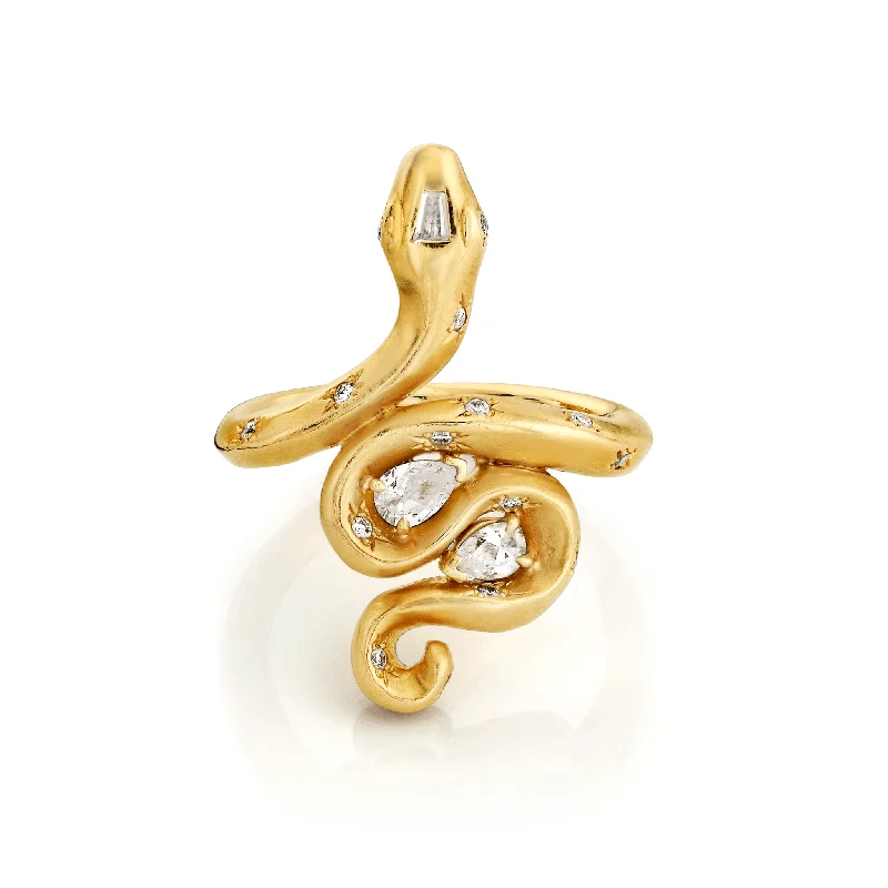 Best-Selling Jewelry Now Available At Special Deals Kundalini Snake Ring w/ Pear Diamonds