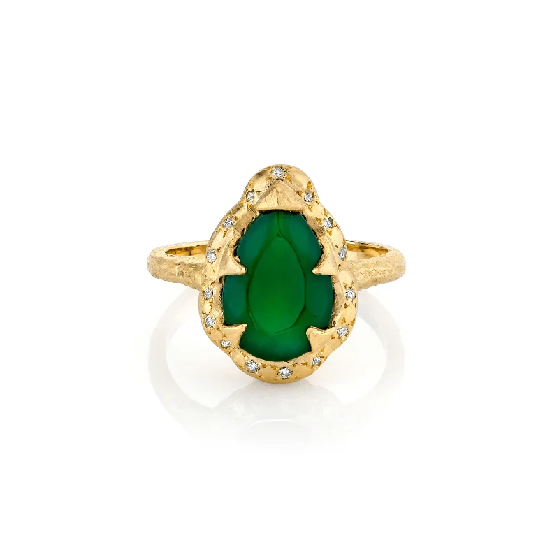 Limited-Stock Jewelry Sale – Once It's Gone, It's Gone Medium Queen Water Drop Green Agate Ring with Sprinkled Diamonds