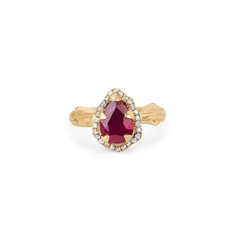 Your Perfect Accessory Now At The Best Price Micro Queen Water Drop Natural Ruby Rose Thorn Ring with Full Pavé Diamond Halo