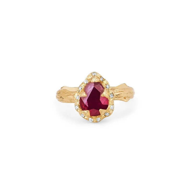 The Perfect Jewelry Piece At The Perfect Discount Micro Queen Water Drop Natural Ruby Rose Thorn Ring with Sprinkled Diamonds