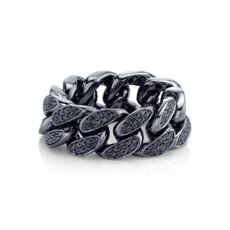 MEN'S PARTIAL PAVE BLACK DIAMOND FLAT LINK RING