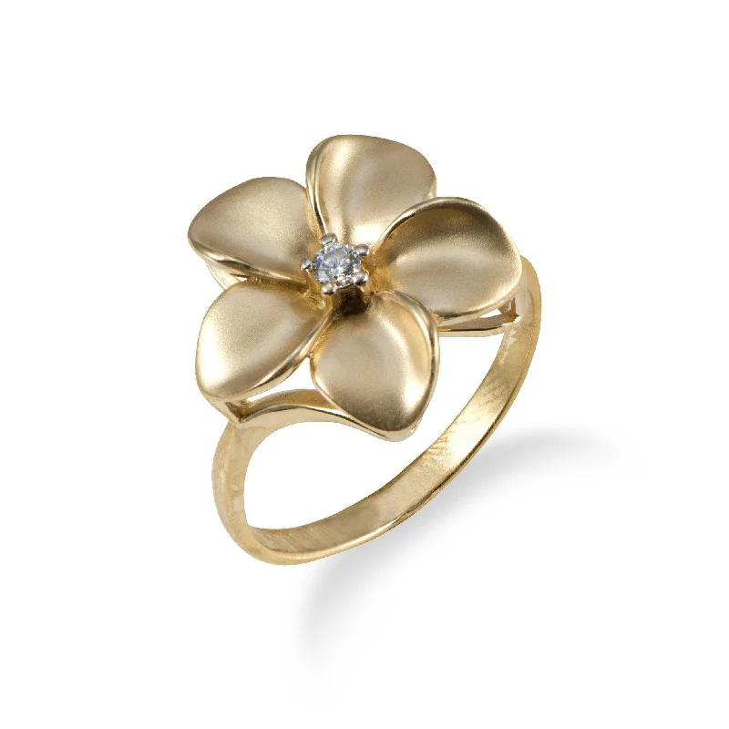 Plumeria Ring in Gold with Diamond - 16mm