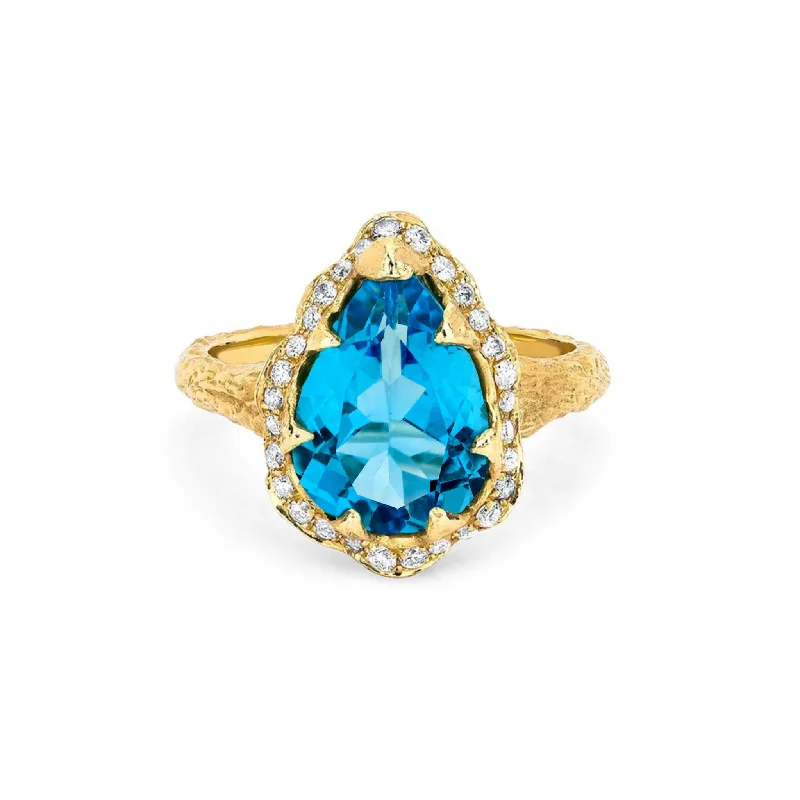 Glamorous Jewelry, Glamorous Deals – Shop Now Queen Water Drop Blue Topaz Ring with Full Pavé Halo