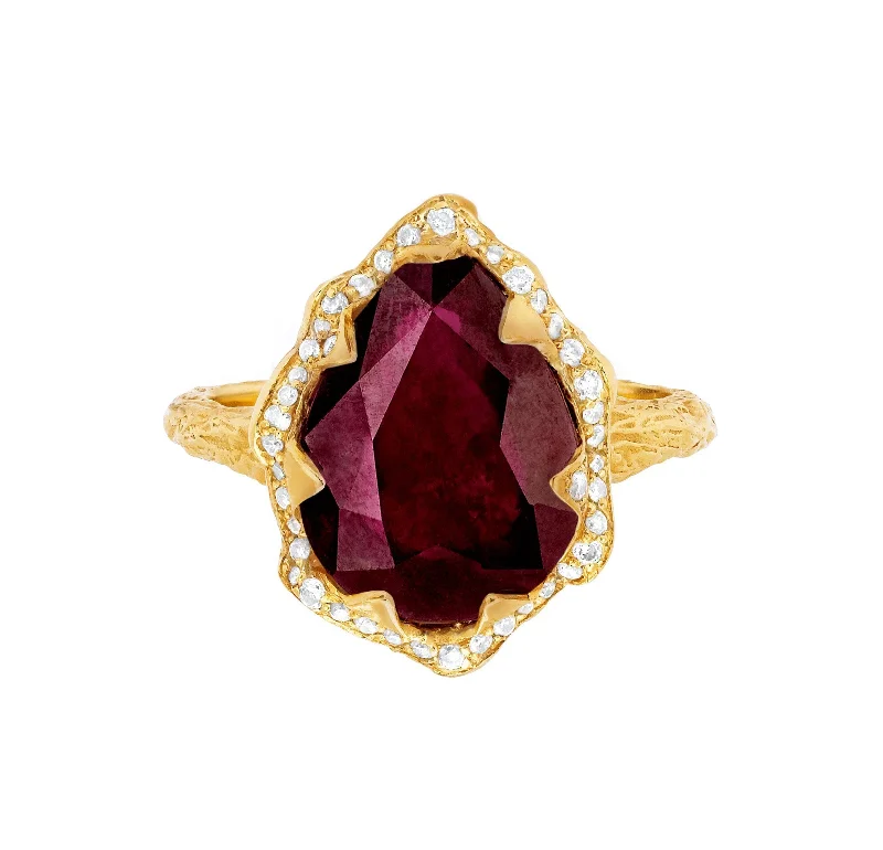 Bestselling Jewelry At Special Promotional Rates Queen Water Drop Natural Ruby Ring with Full Pavé Diamond Halo