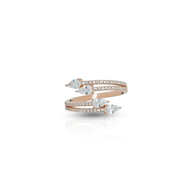 Rose Gold Plated Silver Ring with White Stones