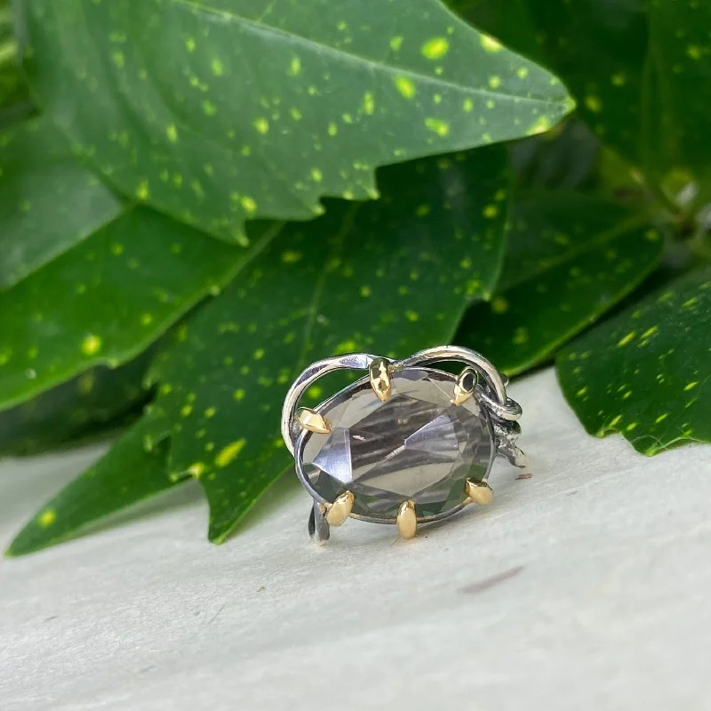 Stunning Statement Jewelry, Unbeatable Discounts Silver and Gold Rose Cut Smokey Quartz Ring