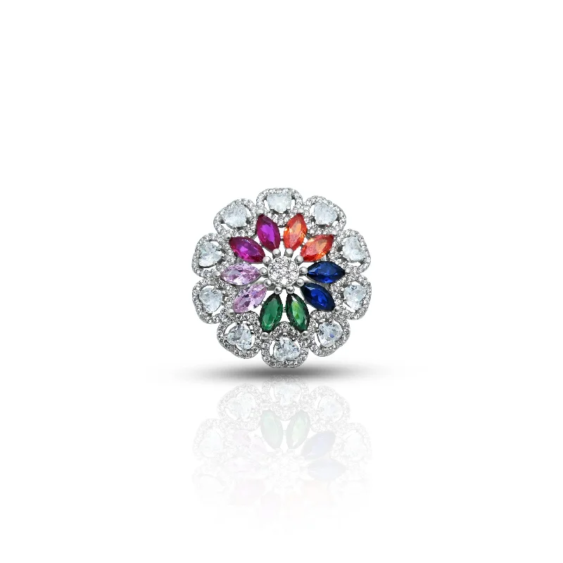 Silver Colourful Floral Ring