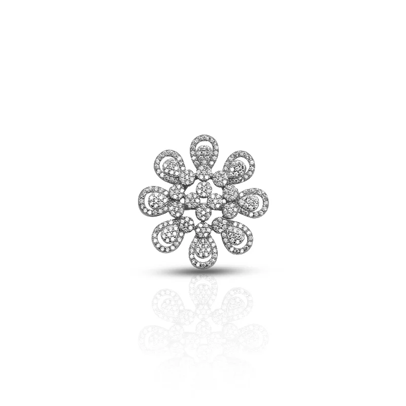 Silver Shiny Floral Girls Ring