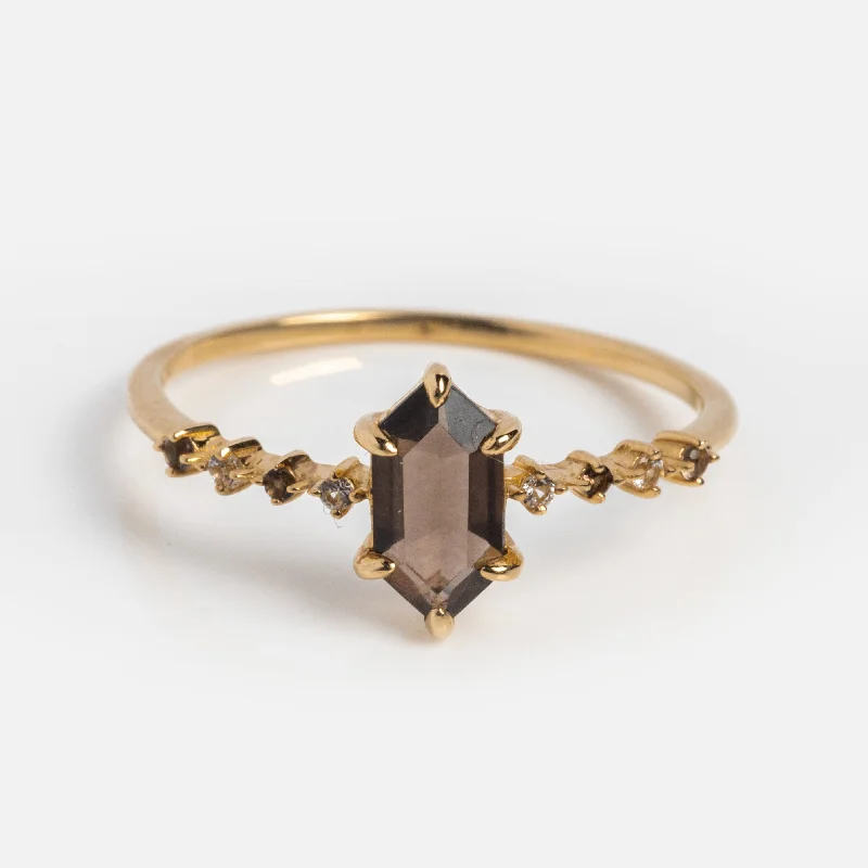 Affordable Luxury Jewelry For Every Occasion Solid Gold Smoky Quartz Hexagon Ring for Courage