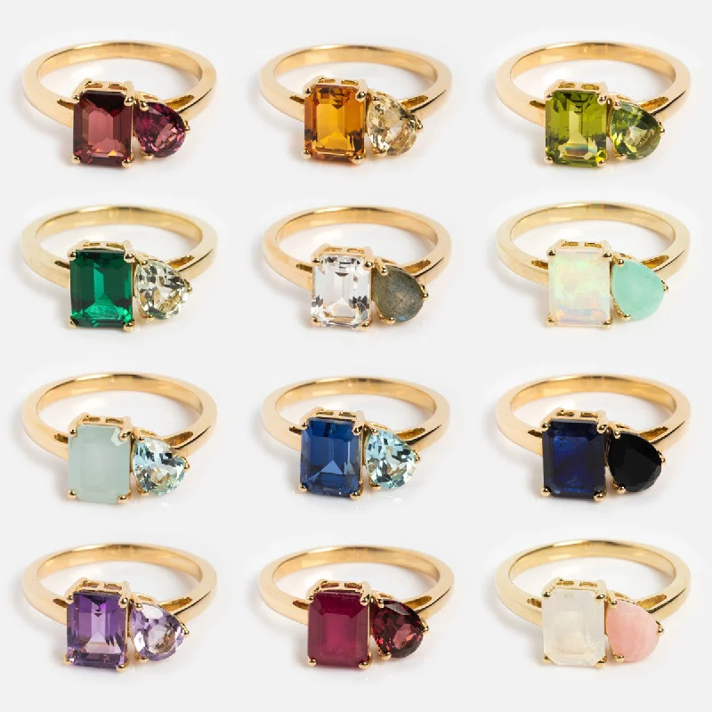 Gorgeous Jewelry, Limited-Time Savings Solid Gold Toi et Moi Colorful Gemstone Ring