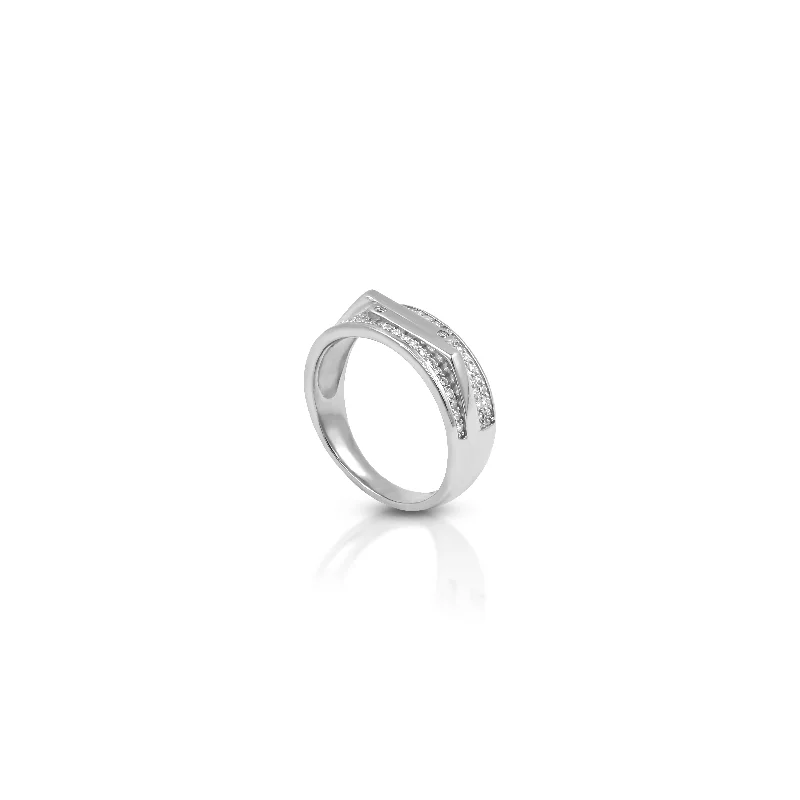 Stylish Silver Ring with White Stones for Boys