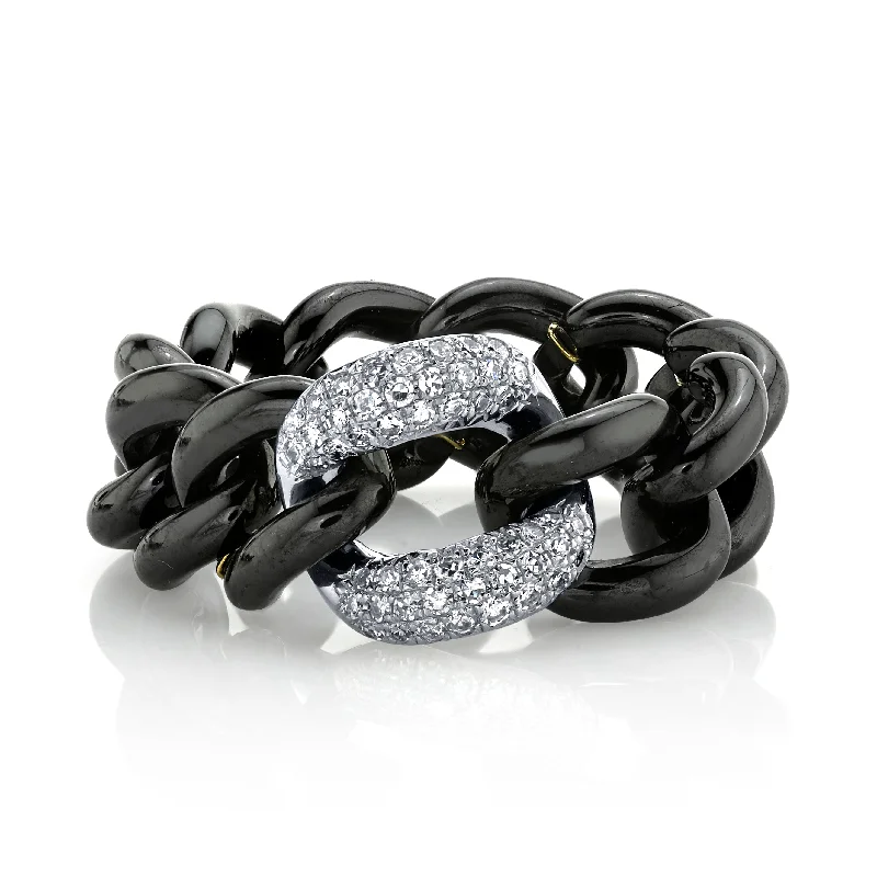 MEN'S WHITE DIAMOND & BLACK CERAMIC MEDIUM LINK RING