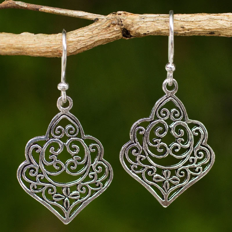 Luxury Jewelry Clearance – Shop Premium Styles Now Arabesque Thai Handmade Ornate Sterling Silver Dangle Earrings