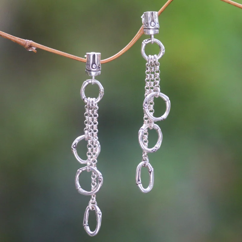 Stunning Statement Jewelry, Unbeatable Discounts Bamboo Waterfall Balinese Sterling Silver Handmade Engraved Dangle Earrings