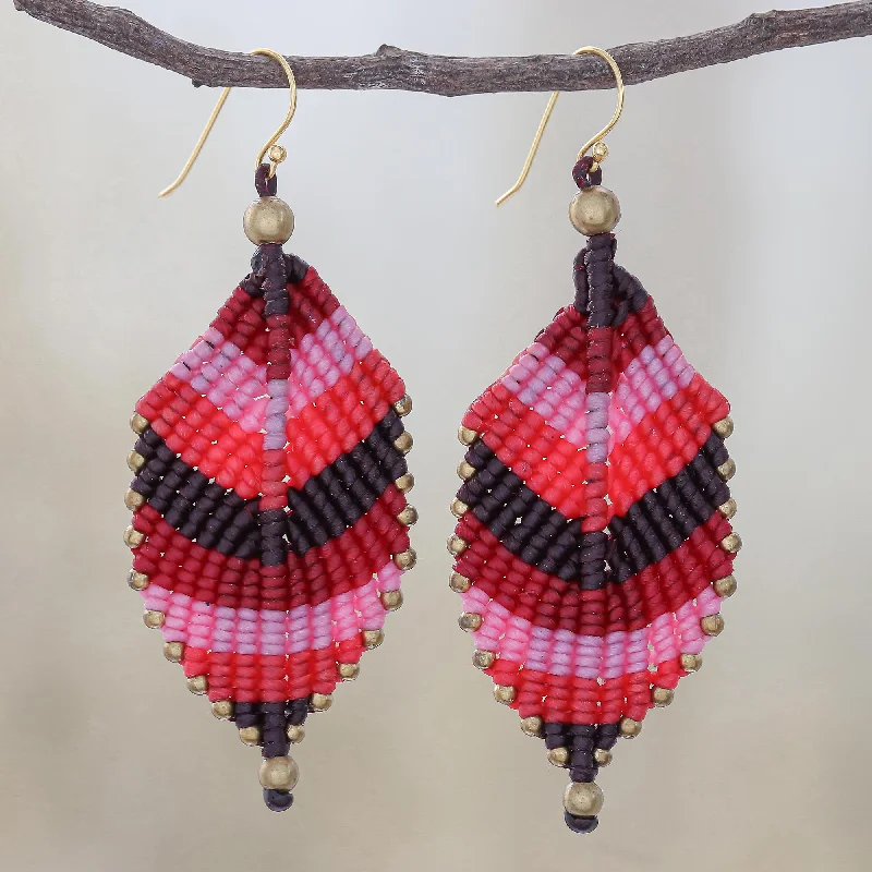 Special Sale On Handcrafted Jewelry – Shop Today Boho Leaves in Pink Pink Leaf Waxed Cord Macrame Dangle Earrings