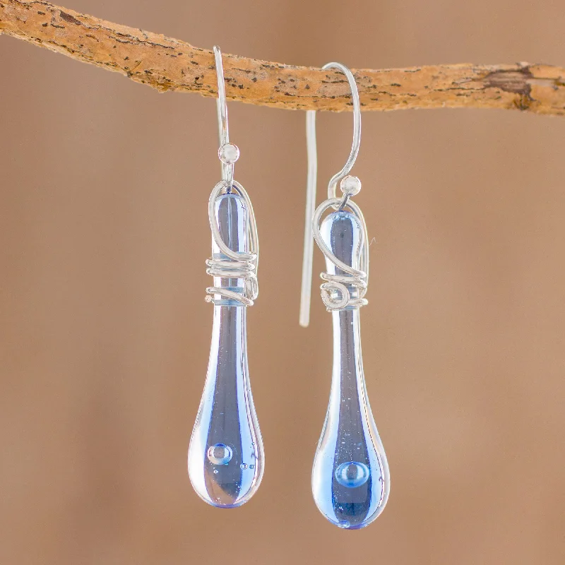 Get The Best Deals On Timeless Jewelry Pieces Bubbling Spring Glass Dangle Earrings in Blue from Costa Rica (1.8 inch)