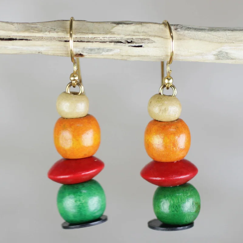 Jewelry Deals That Outshine The Rest Candy Columns Orange Red and Green Sese Wood Candy Columns Dangle Earrings