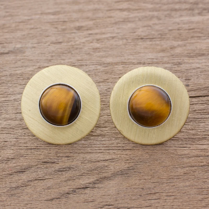 Best Jewelry Sale Prices – Limited-Time Offer Complex Rings Modern Tiger's Eye Button Earrings from Guatemala