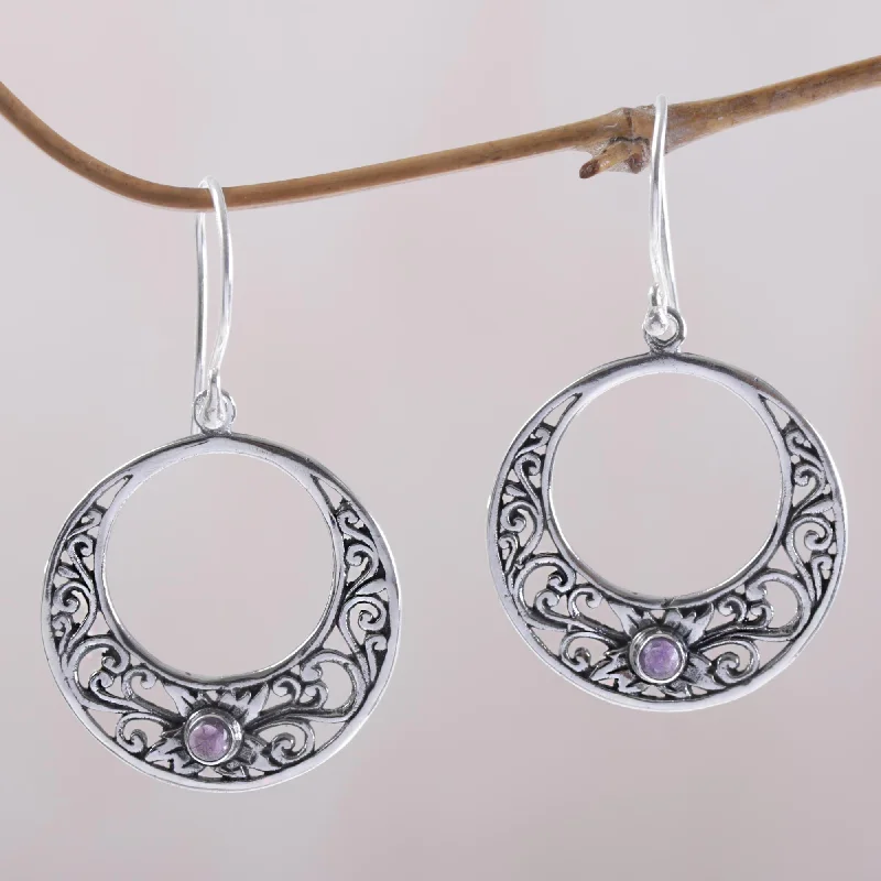 Discover Unique Jewelry With Special Limited-Time Offers Crescent Spirals Amethyst and 925 Sterling Silver Dangle Earrings from Bali