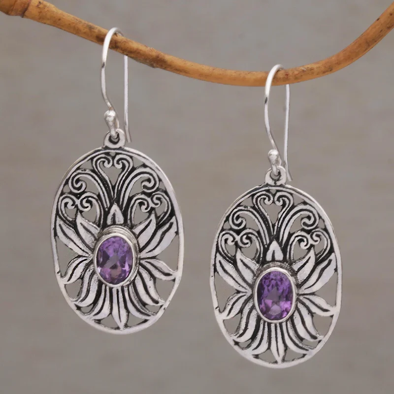 Make Every Moment Shine – Jewelry Discounts Available Daylight Lotus Balinese Amethyst and Sterling Silver Lotus Dangle Earrings