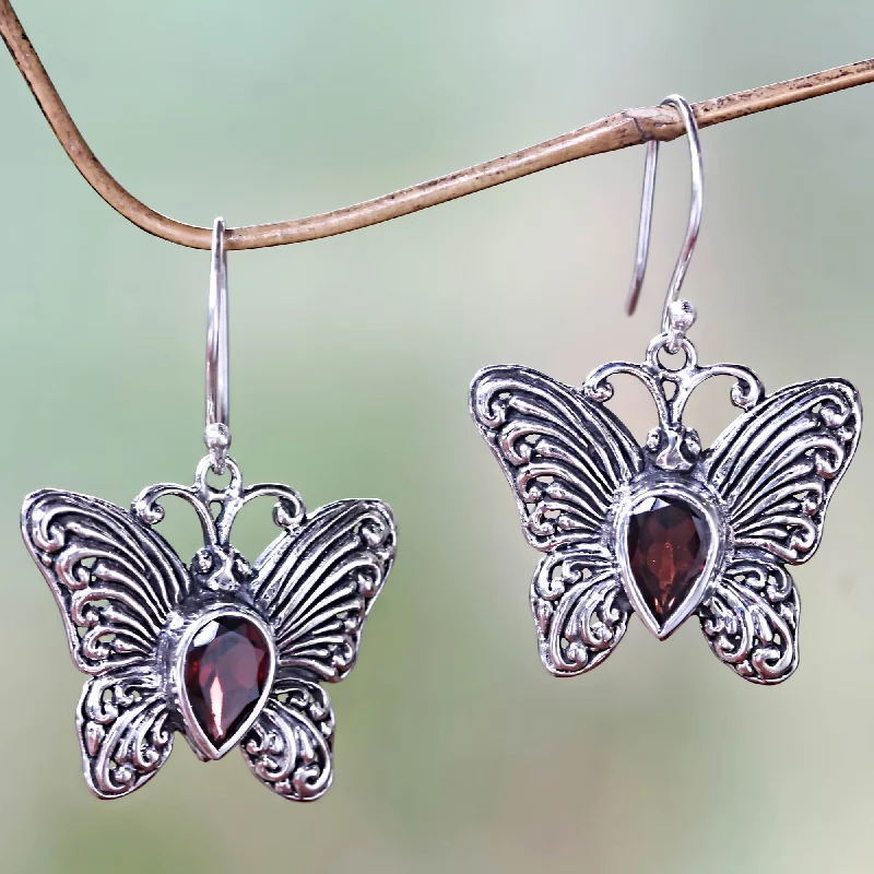 Flash Sale On Elegant Jewelry – Don't Miss Out Enchanted Butterfly Handcrafted Sterling Silver and Garnet Butterfly Earrings