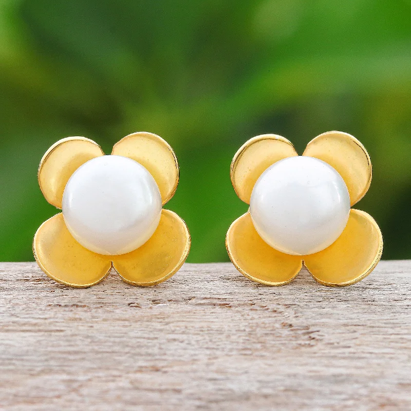 Chic And Stylish Jewelry At Exclusive Prices Eternal Blossom in Gold Thai Gold-Plated Cultured Pearl Button Earrings