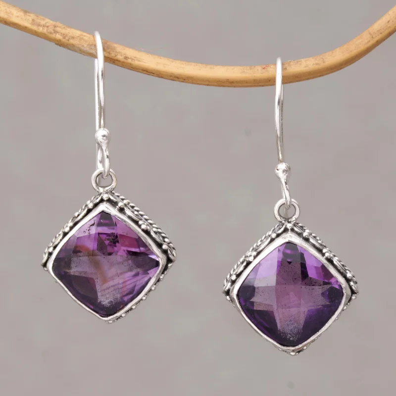 Luxury Handcrafted Jewelry For Elegant Looks Eyes of Pura Amethyst and Silver Bubble Motif Dangle Earrings from BAli