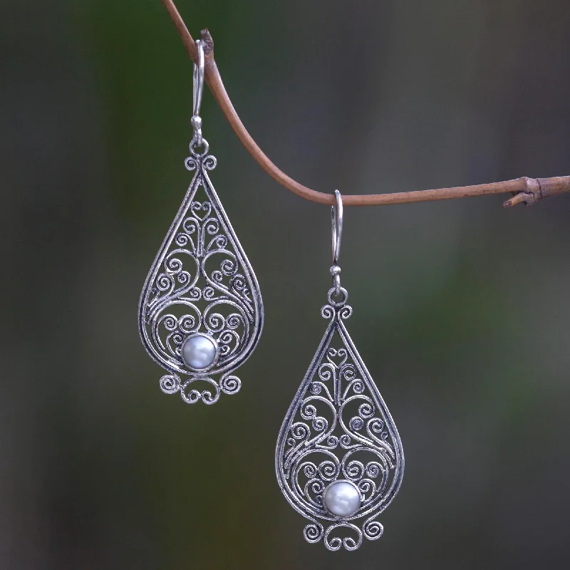 The Ultimate Jewelry Sale – Shop Premium Styles Filigree Tendrils Balinese Cultured Pearl Silver Filigree Handcrafted Earrings