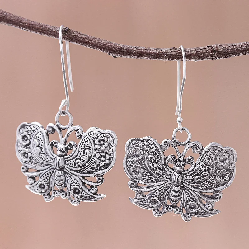 Big Discounts On Elegant Jewelry Collections Fluttering Butterfly Handmade 925 Sterling Silver Butterfly Dangle Earrings