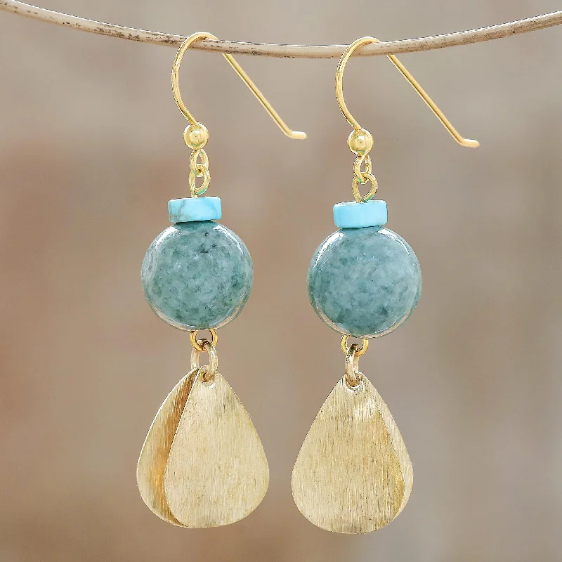 Waterproof Stainless Steel Jewelry For Lasting Beauty Golden Ancient Jade Dangle Earrings Crafted in Thailand