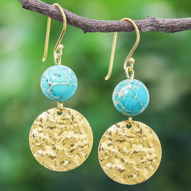 Exclusive Jewelry Offers – Shine For Less Golden Coin in Turquoise Reconstituted Turquoise Bead and Brass Coin Dangle Earrings