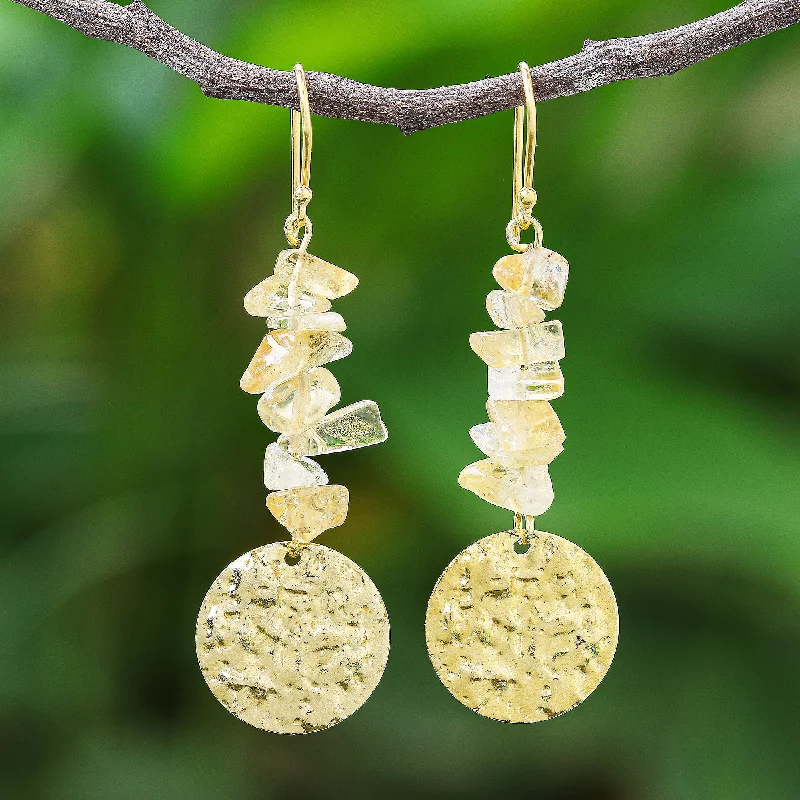 Buy More, Save More – Special Jewelry Discounts Golden Coin in Yellow Citrine and Brass Coin Dangle Earrings