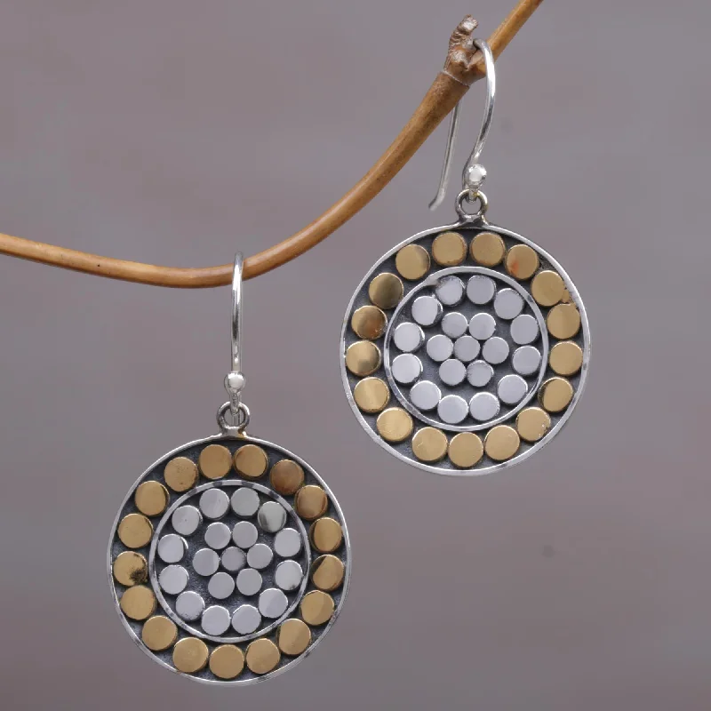 Special Deals On Handcrafted And Designer Jewelry Golden Discs Gold Accent Sterling Silver Dangle Earrings from Indonesia