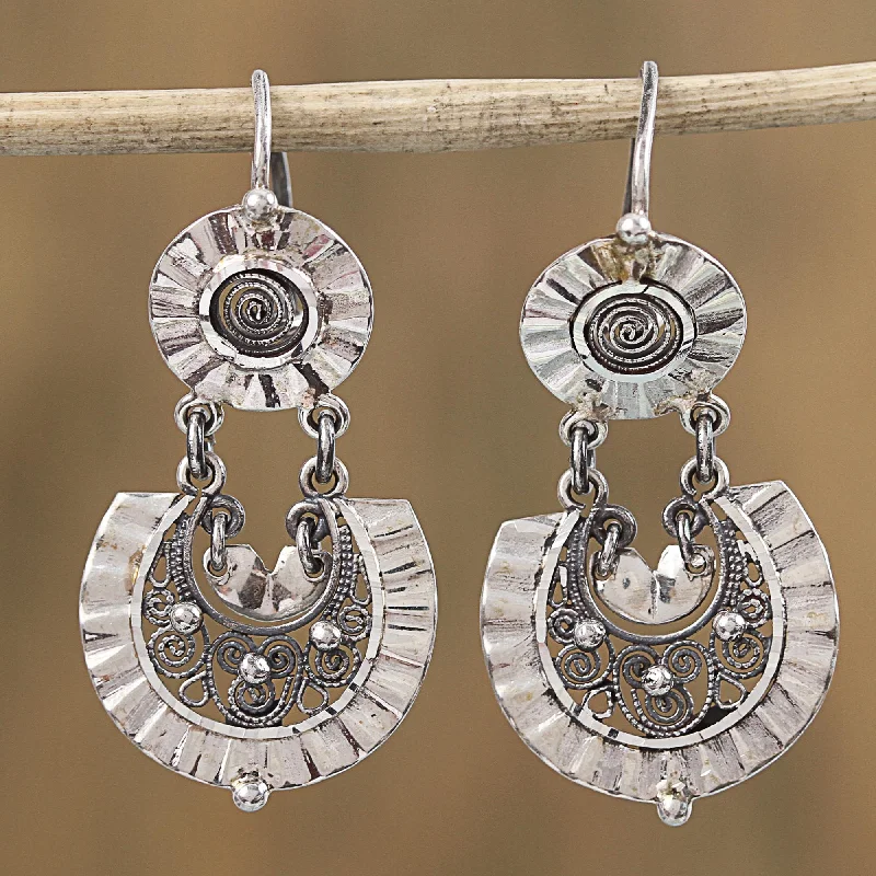 Limited-Time Jewelry Sale – Elegant Styles At Less Huipil Blouse Frilly Sterling Silver Filigree Earrings from Mexico