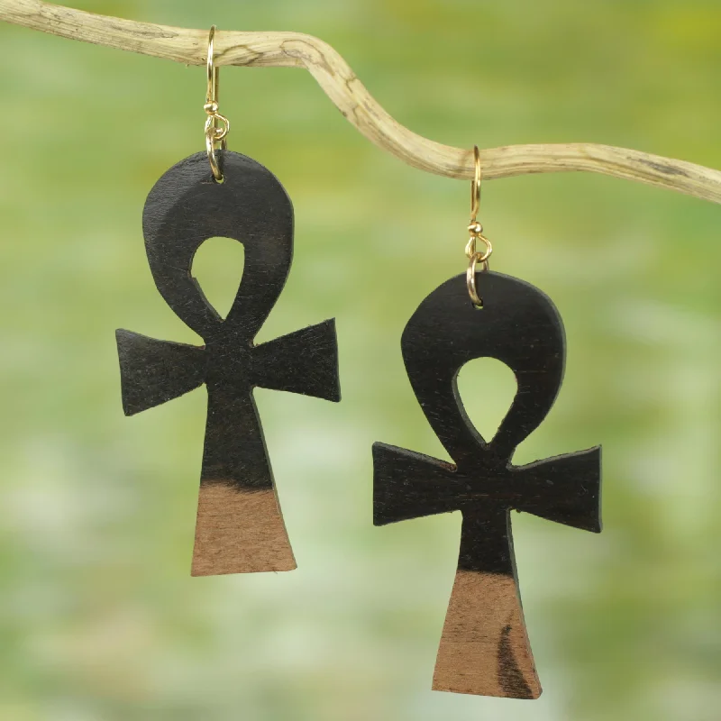 Get Your Favorite Jewelry At The Best Price Life Ankhs Ebony Wood Ankh Cross Dangle Earrings from Ghana