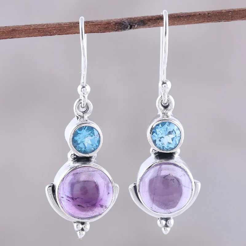 Limited-Stock Jewelry Sale – Once It's Gone, It's Gone Lively Harmony Amethyst and Blue Topaz Dangle Earrings from India