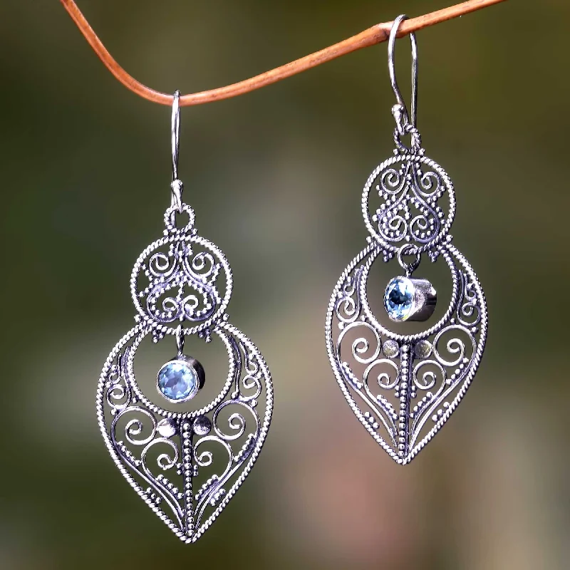 Shop Handcrafted Jewelry At Special Promotional Rates Majapahit Glory Blue Topaz and Sterling Silver Dangle Earrings from Bali