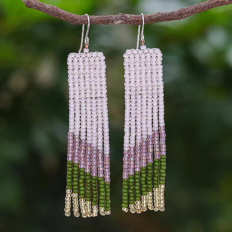 Timeless Jewelry At Special Discount Rates Modern Waterfall in Green Hand Beaded Waterfall Dangle Earrings Pink Green