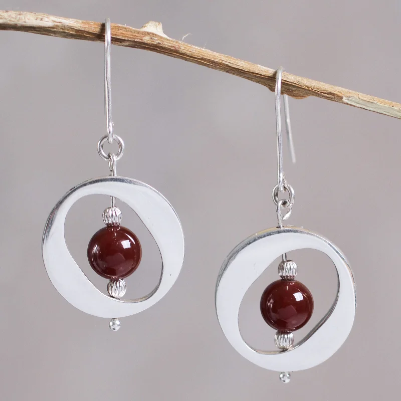 Chic, Trendy, And Affordable Jewelry Sale Oval Window Contemporary Free Trade Silver and Carnelian Earrings