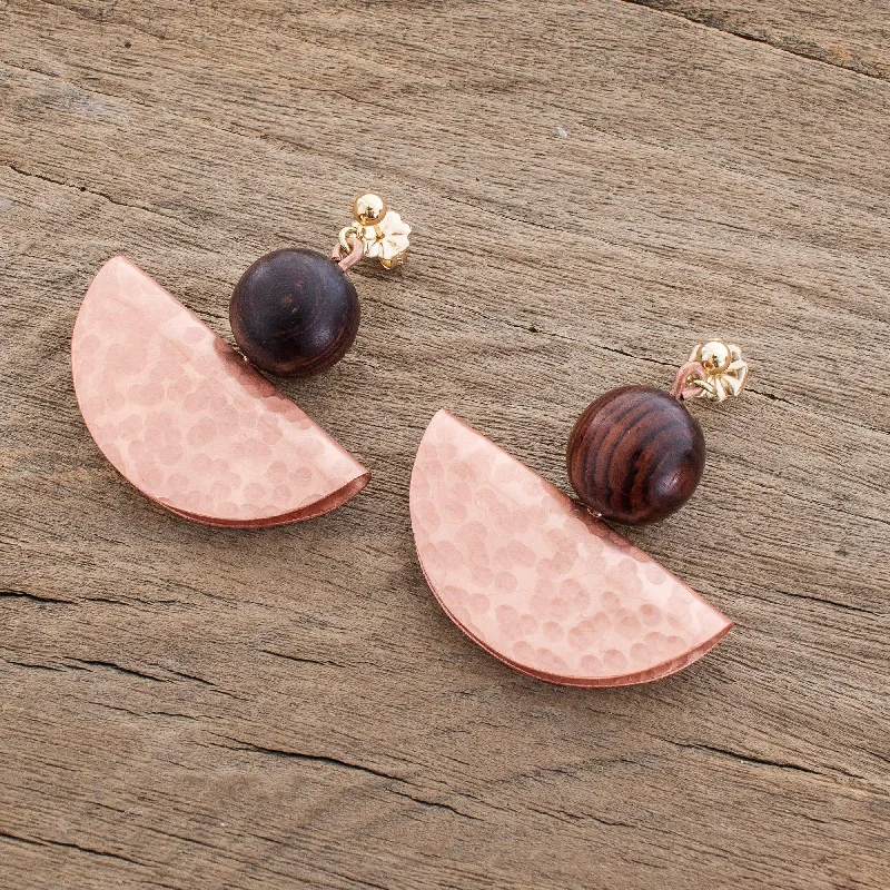 Sparkle On A Budget – Fine Jewelry For Less Playful Textures in Copper Handcrafted Hammered Copper and Wood Bead Dangle Earrings