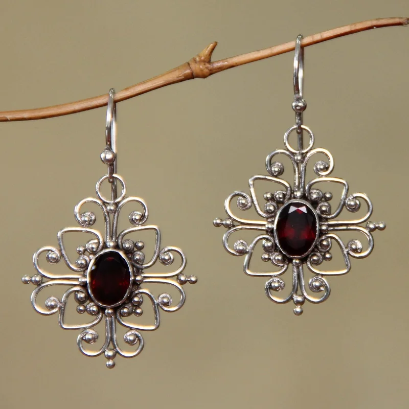 Elegant Jewelry Styles At Budget-Friendly Prices Radiant Blossom Hand Made Garnet and Sterling Silver Dangle Earrings