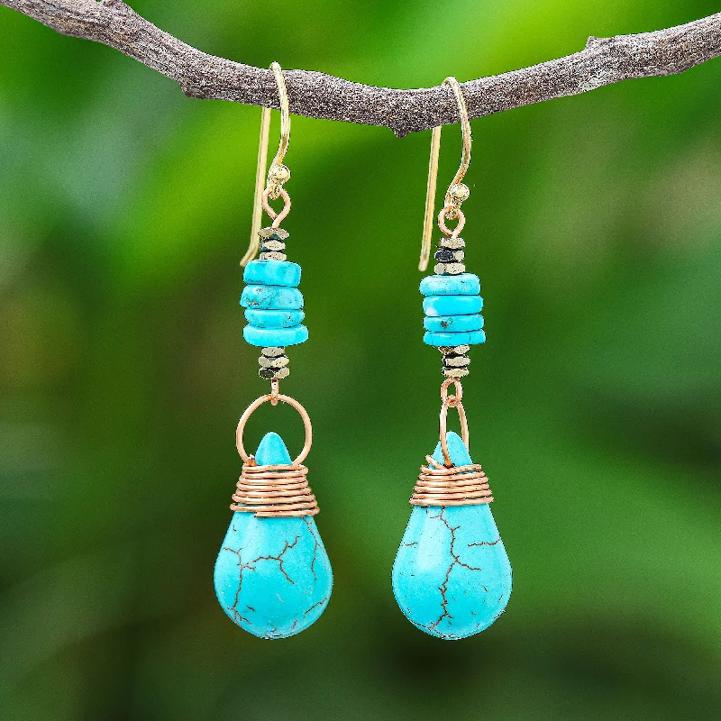 Exclusive Jewelry Sale – Shine For Less Rainshower Howlite Pyrite Reconstituted Turquoise Dangle Earrings